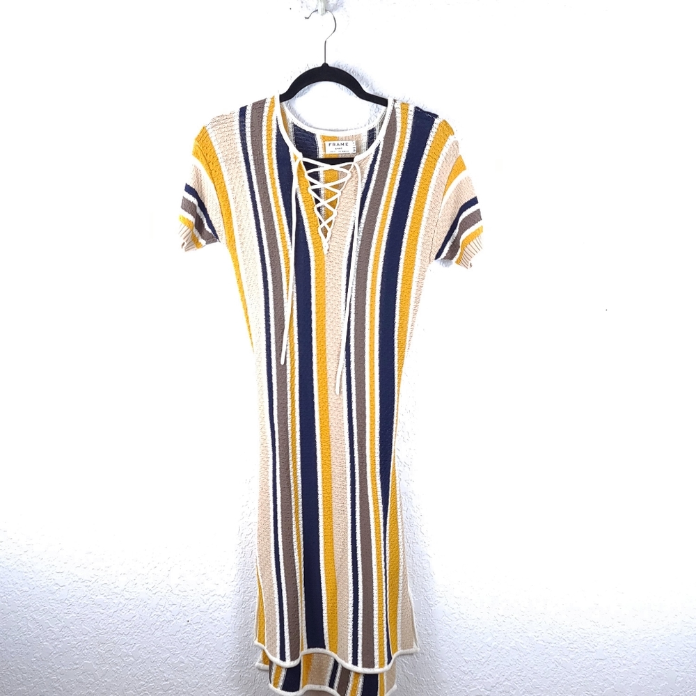 FRAME Le Lace Shirt Dress Stripe Belted - Picture 4 of 14